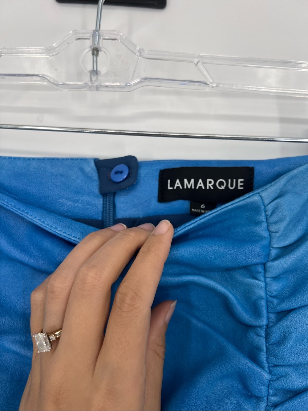Lamarque 100% Lamb Leather Cornflower Blue Ruched Designer Ultra Mini Skirt 6 - Picture 3 of 8